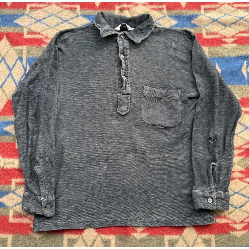 True Vintage 50s All Cotton Henley Polo Long Sleeve Shirt M‎ Brent Grunge